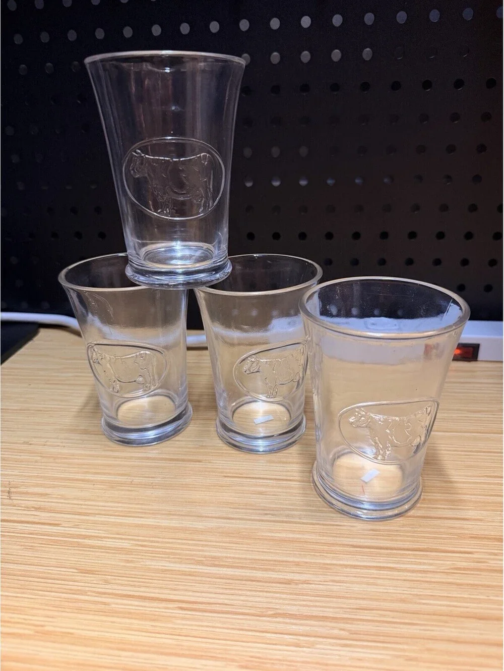 Home-X Like Amici Clear Glass Cow Embossed Milk Glasses Set of 4 *